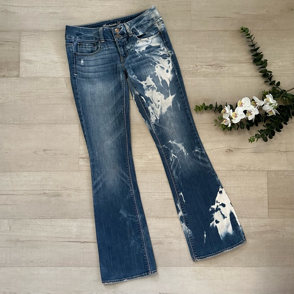 CUSTOM • AMERICAN EAGLE 2 Artist 2011 Vintage Style Flare Bleach Splash Jeans